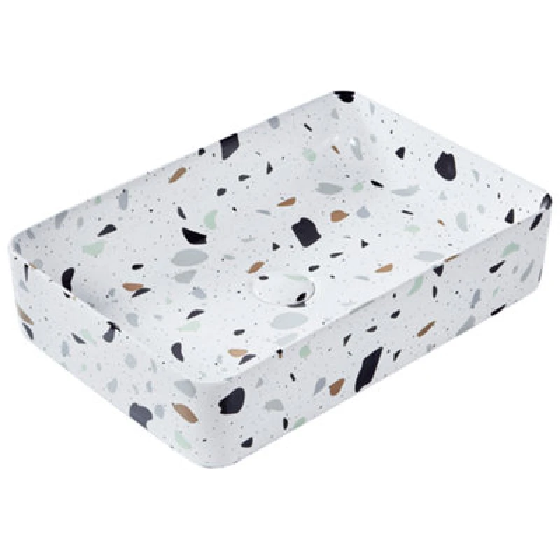 Image of Beliani Countertop Basin Nules 610 X 350 mm Ceramic White Terrazzo