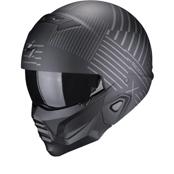 Image of Scorpion Exo-Combat II Miles Matt Black-Silver Jet Helmet 2XL