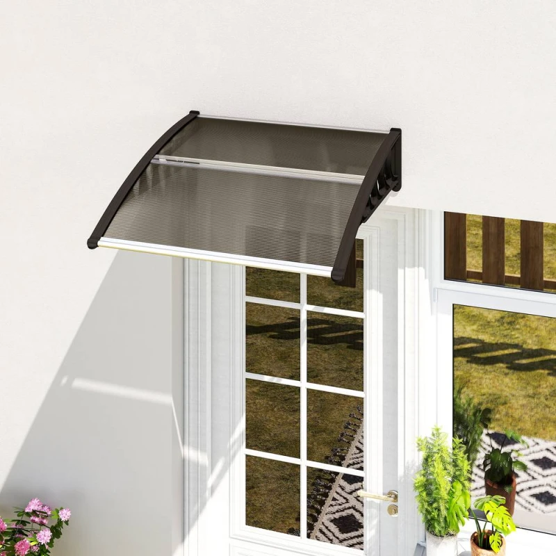 Image of Outsunny Door Canopy Outdoor Awning Rain Shelter For Window Porch, Brown