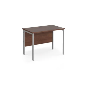 image of Office Desk 1000mm Rectangular Desk With H-Frame Leg Walnut Tops With Silver Frames 600mm Depth Maestro 25