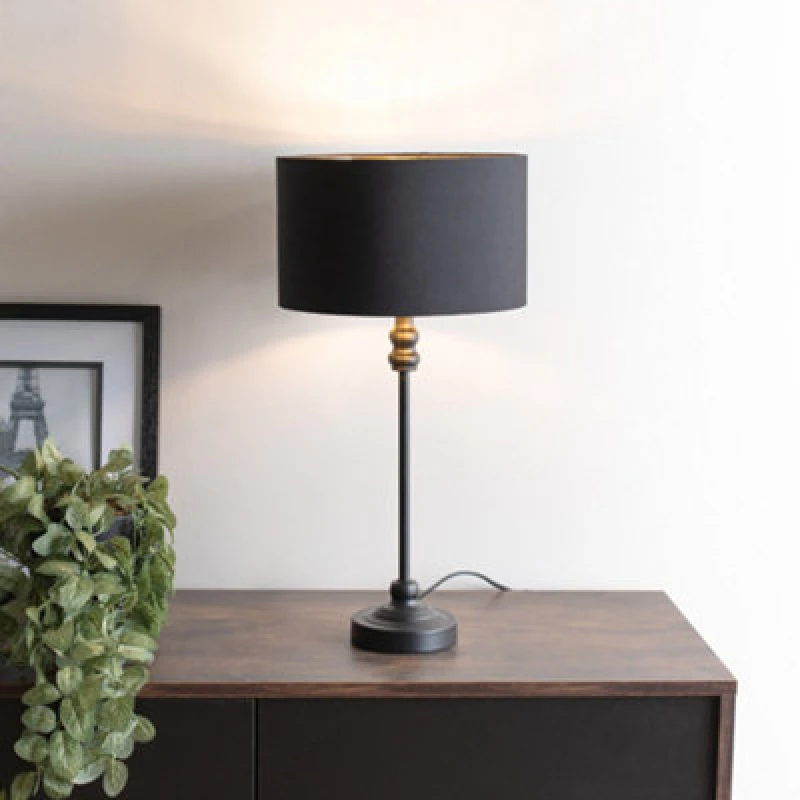 Image of ValueLights ValueLights Maggie Black Candlestick Table Lamp with Black and Gold Inner Lamp Shade & Bulb Black One Size Unisex 5059406061769