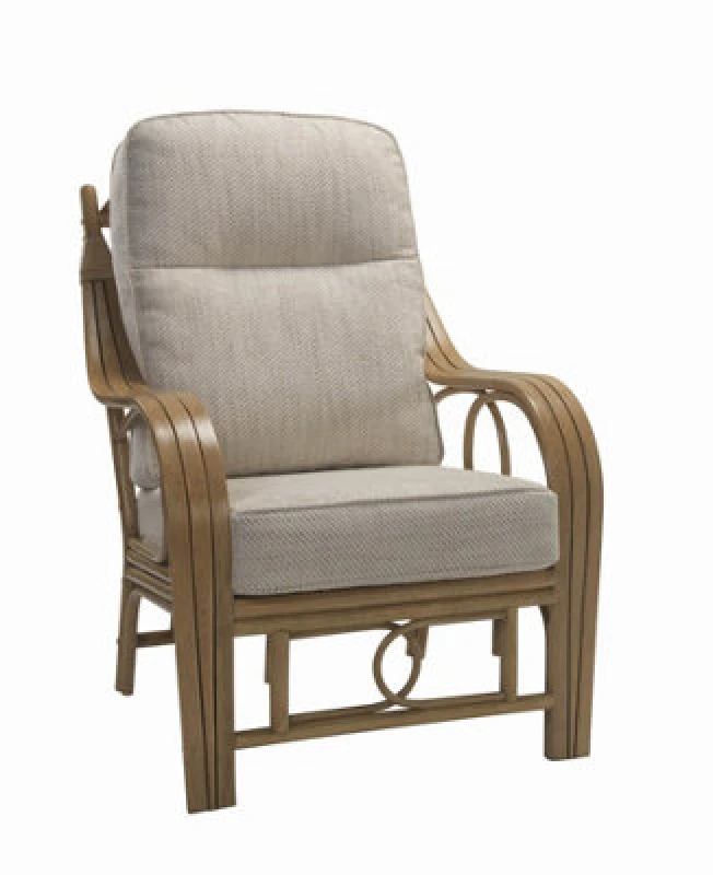 Image of Desser Madrid Light Oak Natural Rattan Conservatory Armchair Real Cane Indoor Chair With UK Sewn Cushion In Jasper Fabric