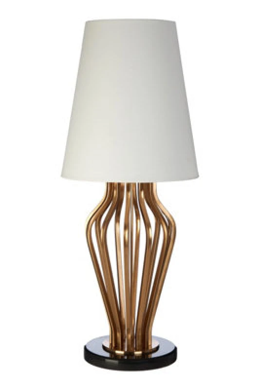 Image of Orsina Gold And Black Angular Table Lamp, White Empire Linen Shade With Luxe Gold Iron Body, Black Marble Round Base