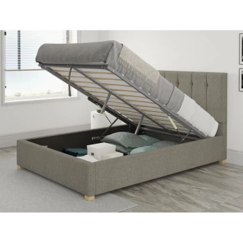 Image of Hepburn Ottoman Upholstered Bed, Saxon Twill, Grey - Ottoman Bed Size Double (135x190)
