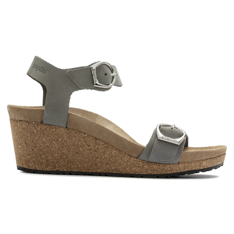 Image of Birkenstock Womens wedge sandals Birkenstock Soley Ring-Buckle Gris Female 39 Etroit