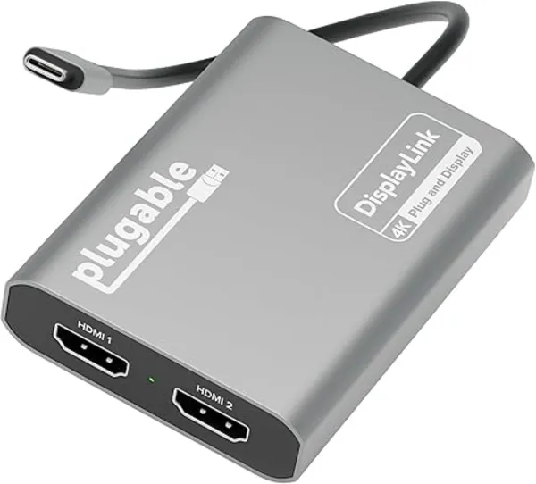 image of Plugable Plugable Technologies USB C to HDMI Adapter Dual Monitor 4K 60Hz for Apple Mac M1/M2/M3 DisplayLink Multiple Displays for Thunderbolt Macbook