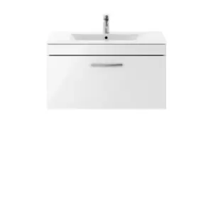 image of Nuie Athena 800 Wall Hung Single Drawer Vanity & Minimalist Basin - Gloss White