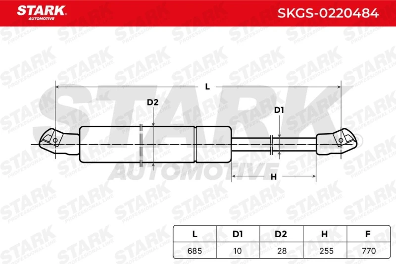 Image of STARK SKGS-0220484 Tailgate strut both sides, Extention Force: 770N Steel Gas Spring,boot (219)