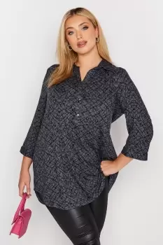 Half Placket Abstract Pattern Shirt