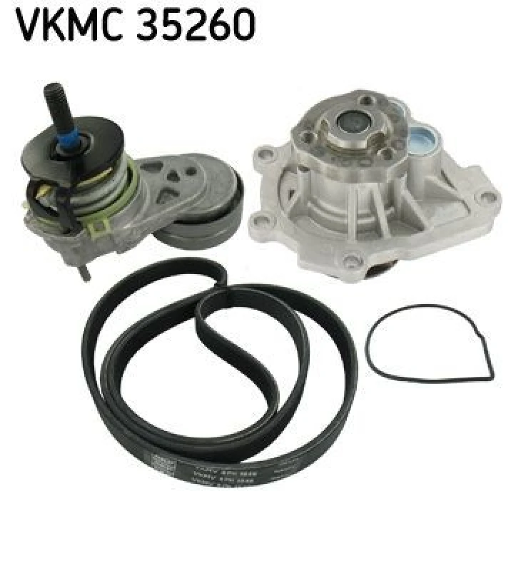 Image of SKF Water Pump + V-Ribbed Belt Kit SKF VKMC 35260
