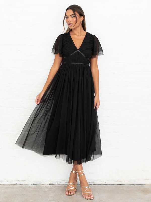 Image of Anaya with Love Womens Ribbon Detail Midi Dress in Black Size: 8 Black Female 8