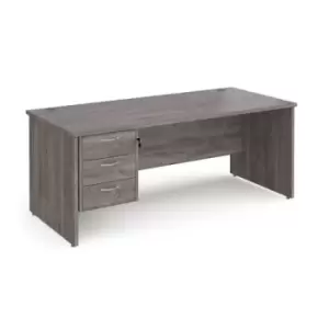 image of Maestro 25 straight desk 1800mm x 800mm with 3 drawer pedestal - grey oak top with panel end leg