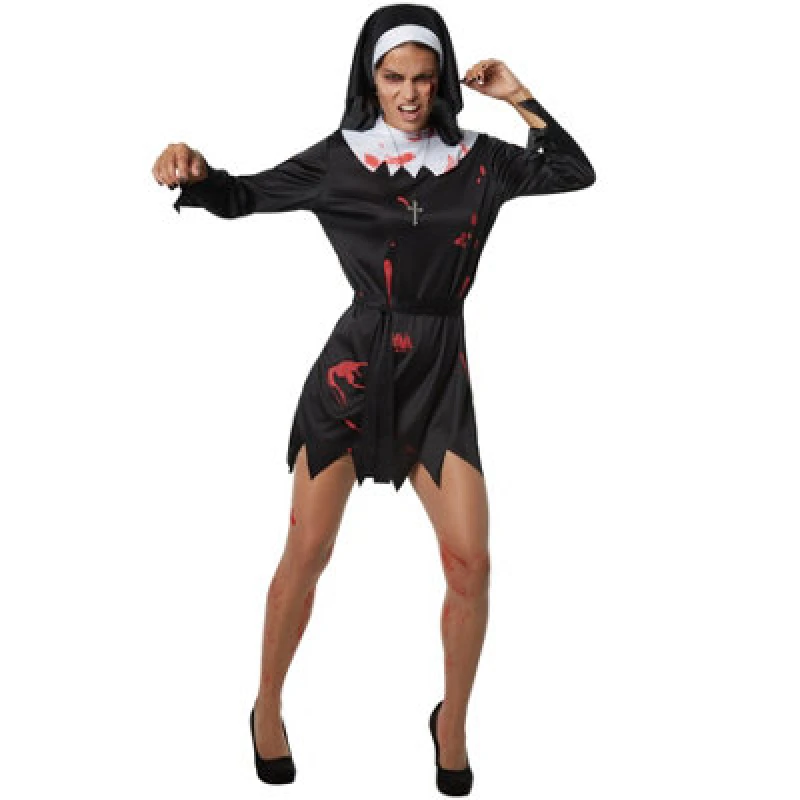 Image of Tectake Scary Nun - Halloween Fancy Dress Costume For Her 302255 - Black/white S