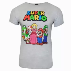 image of Super Mario Unisex Adult Group Shot T-Shirt (L) (Grey Heather)