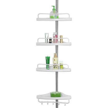 Shower Rack Corner Shelf 155-304cm Adjustable Stainless Steel Telescopic Corner Shelves 4 Tier Bathroom Organiser - Deuba