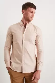 Image of Mens Ecru Slim Fit Long Sleeve Oxford Shirt