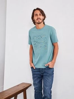 Image of White Stuff Flock Organic Graphic T-Shirt - Light Teal, Teal, Size L, Men