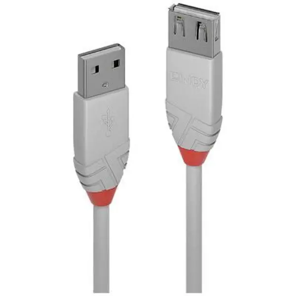 image of LINDY USB cable USB 2.0 USB-A plug, USB-A socket 5m Grey 36715