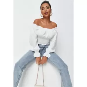 image of Missguided Shirred Body Bardot Top - White