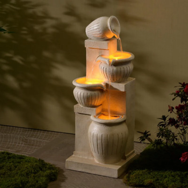 Image of Teamson Home Outdoor 28.5'' 4 Tier Vertical Texture Cascading Bowl Fountain Yard Dcor,?Natural, Brown FT1024NAS