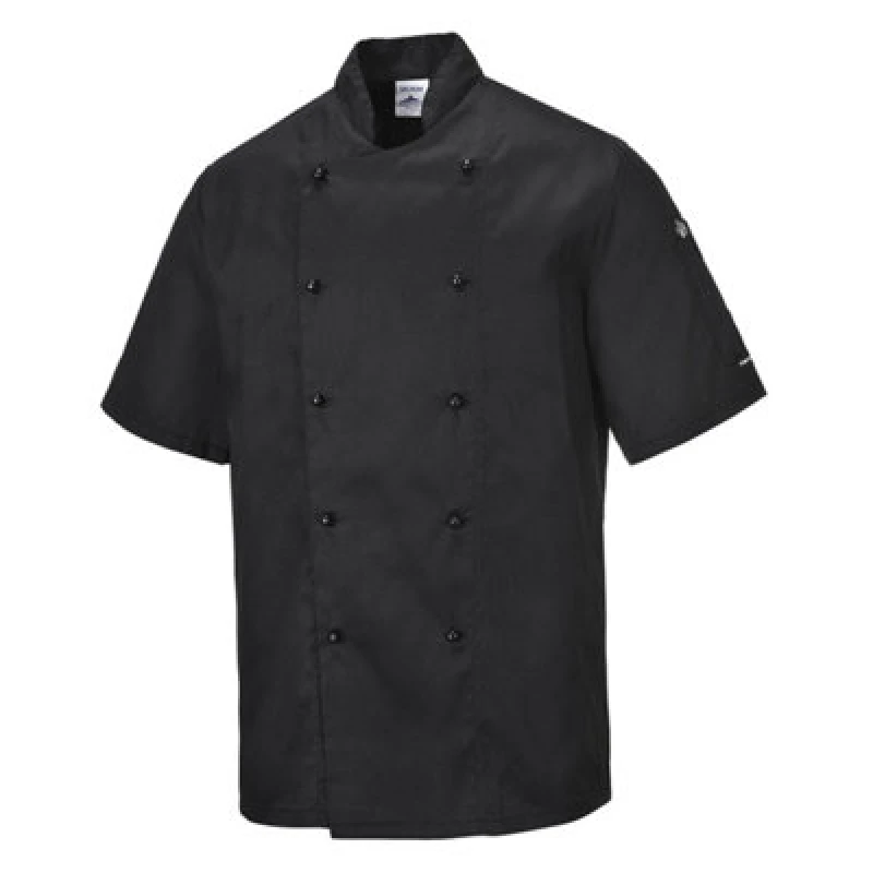 Image of Portwest Kent Mens Chefs Short Sleeve Jacket C734BKR4XL Colour: Black