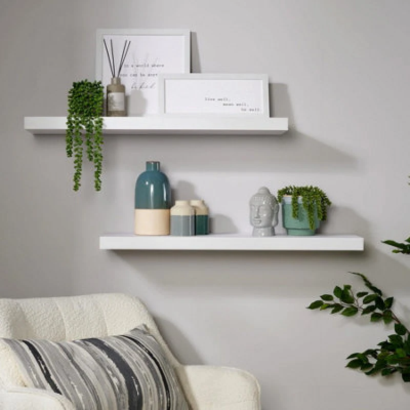 Image of Home Source Cloud Pair Of 80Cm Floating Wall Shelves White