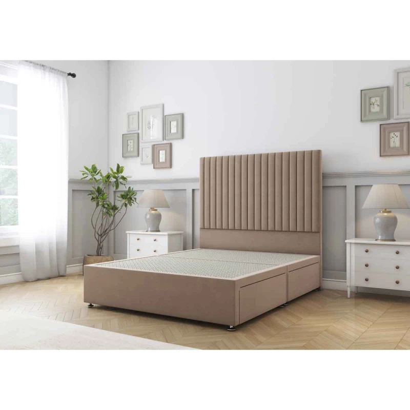 Image of Sloomy Manhattan Mink Plush Divan Bed Base No Drawers With 26" Strutted Headboard 2'6 Small Single