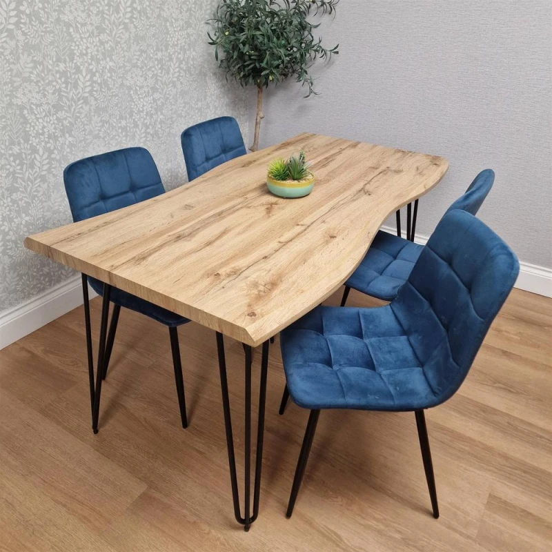 Image of KOSY KOALA Dining Table Set & 4 Velvet Chairs Dining Room Furniture in Blue Blue Unisex
