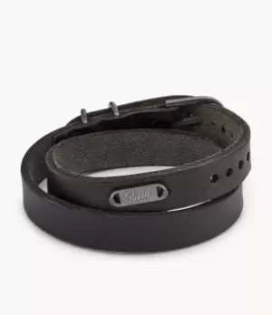 Image of Fossil Men Heritage Double Wrap Black Leather Strap Bracelet