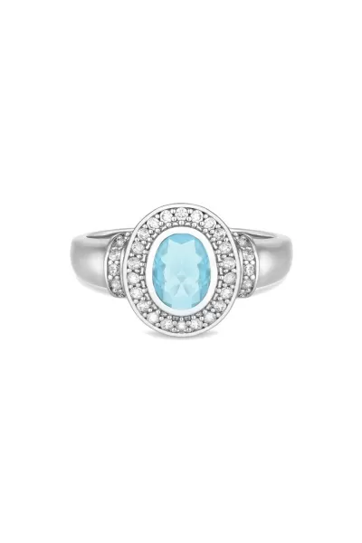 Image of Rhodium Plated And Aqua Ring