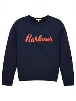 image of Barbour Girls Otterburn Crew Sweatshirt - Navy, Size Age: 8-9 Years, Women