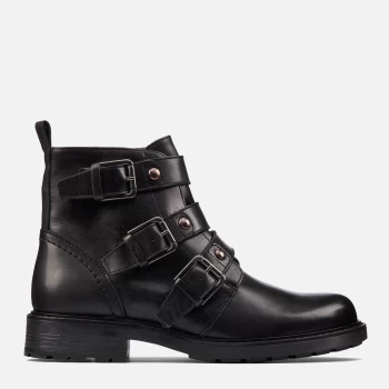 Image of Clarks Womens Orinoco 2 Stud Leather Biker Boots - Black - UK 8