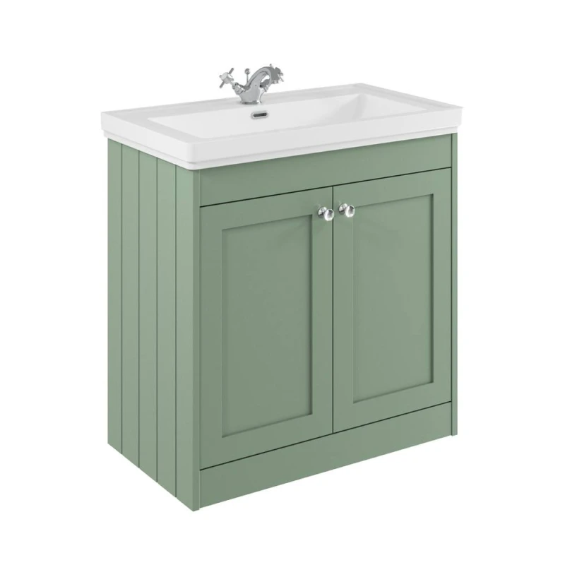 Image of Balterley 800mm Floor Standing 2 Door Unit with Classic Basin 1 Tap Hole - Green Green Unisex