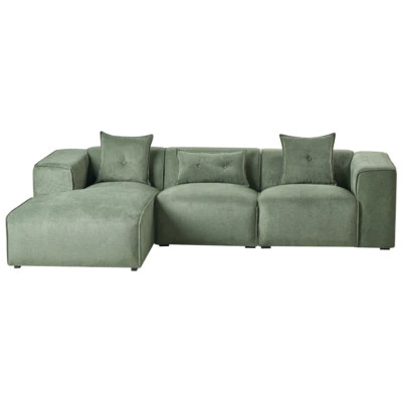 Image of Beliani Corner Sofa 3 Seater Dolva Chenille Dark Green Right Hand