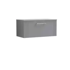 image of Nuie Deco 800mm Wall Hung Single Drawer Vanity & Worktop - Satin Grey