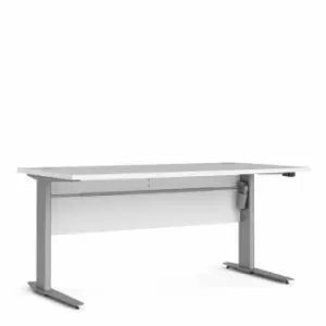 Prima Desk 150 Cm In White With Height Adjustable Legs With Electric Control In Silver Grey Steel