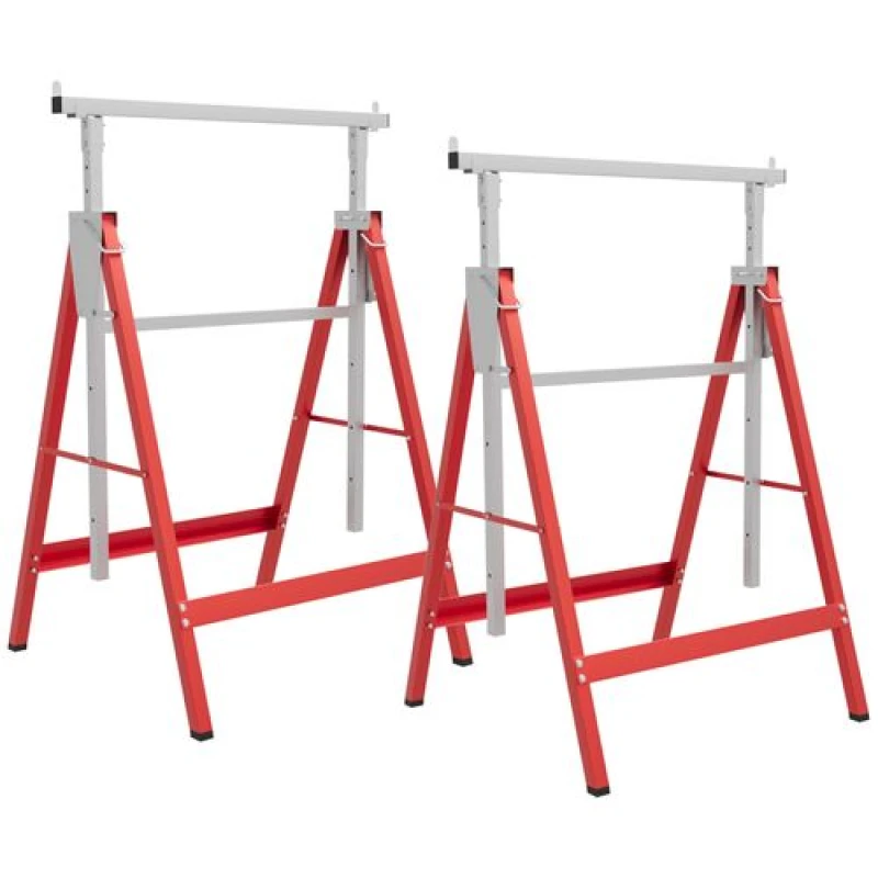 Image of HOMCOM 2 x Telescopic Builders Trestle Work Bench Carpenter Folding Saw Horse Red