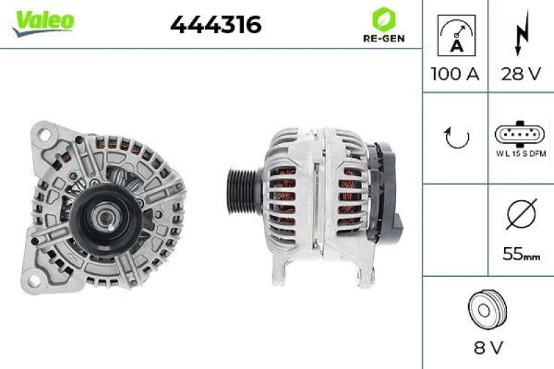 Image of VALEO 444316 Generator VALEO RE-GEN REMANUFACTURED Alternator Charging Current: 100A, Voltage: 28V Alternator (4)
