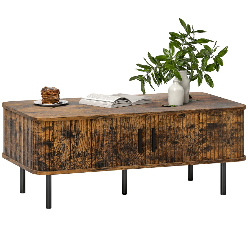 Image of HOMCOM HOMCOM Coffee Table with Storage and Sliding Doors for Living Room in Brown Brown One Size Unisex 5063603044203