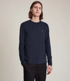 Image of AllSaints Mens Brace Long Sleeve Crew T-Shirt, Fairbank Navy, Size: M