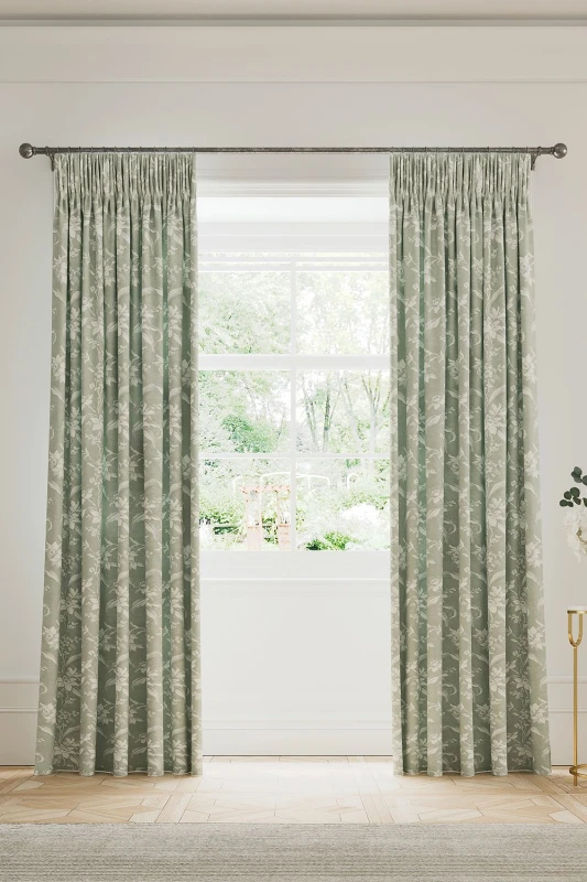 Image of V & A 'Daffodil Dreams' Lined Curtains in Green Size: 167cm width x 228cm drop Green Unisex 167cm width x 228cm drop