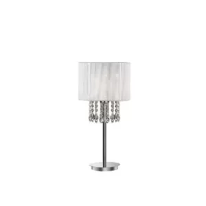 image of Opera 1 Light Table Lamp Chrome, White, Crystal with White Shade, E27