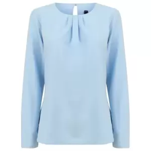 image of Henbury Womens/Ladies Pleat Front Long Sleeve Blouse (L) (Light Blue)