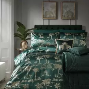 image of Laurence Llewelyn Bowen Oasis Foil Print Velvet Duvet Cover Set, Bottle Green, Super King