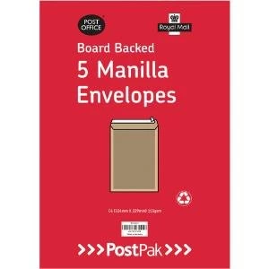 image of Envelopes C4 Peel & Seal Manilla 115Gsm Board Back Pack of 5