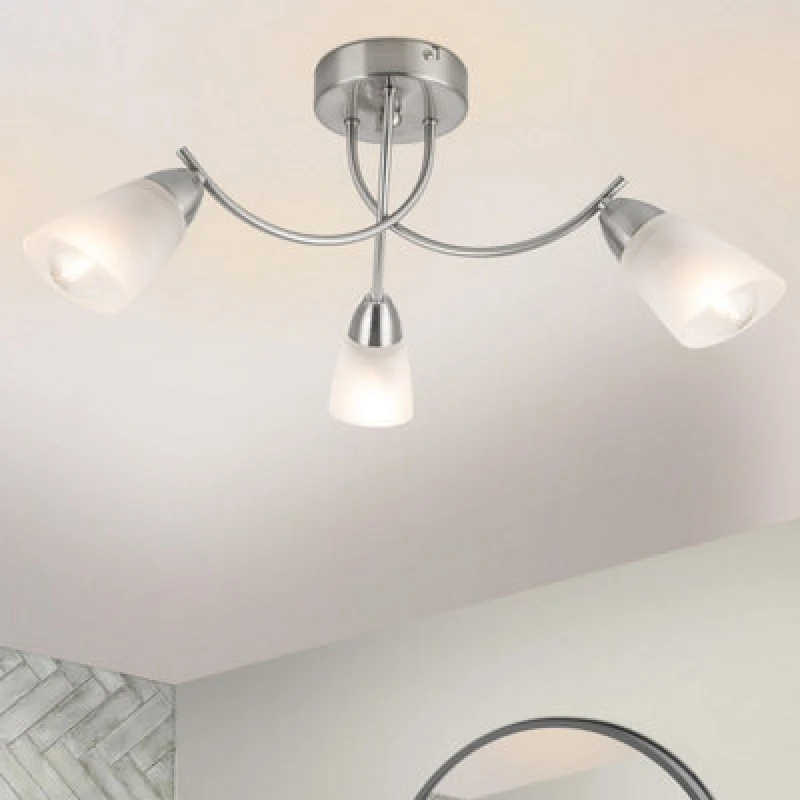 Image of Cosylyte Hallie Bathroom 3 Light Classic Glass Ceiling Light - Brushed Nickel