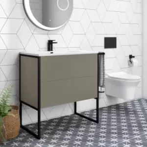 image of 1000mm Brown Freestanding Vanity Unit with Basin - Nero