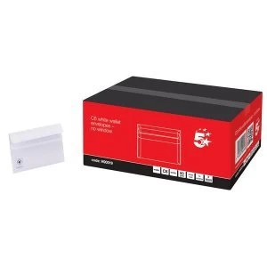 Image of 5 Star Office C6 Envelopes Recycled Wallet Self Seal 80gsm White Pack of 1000