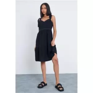 Image of I Saw It First Black Vest Tie Strap Mini Dress With Lace Trim Detail - Black