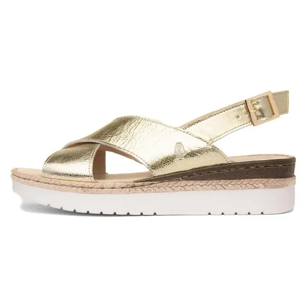 image of Hush Puppies Womens Saphira Adjustable Leather Wedge Sandals - UK 6 Gold female GDE2412GLD6